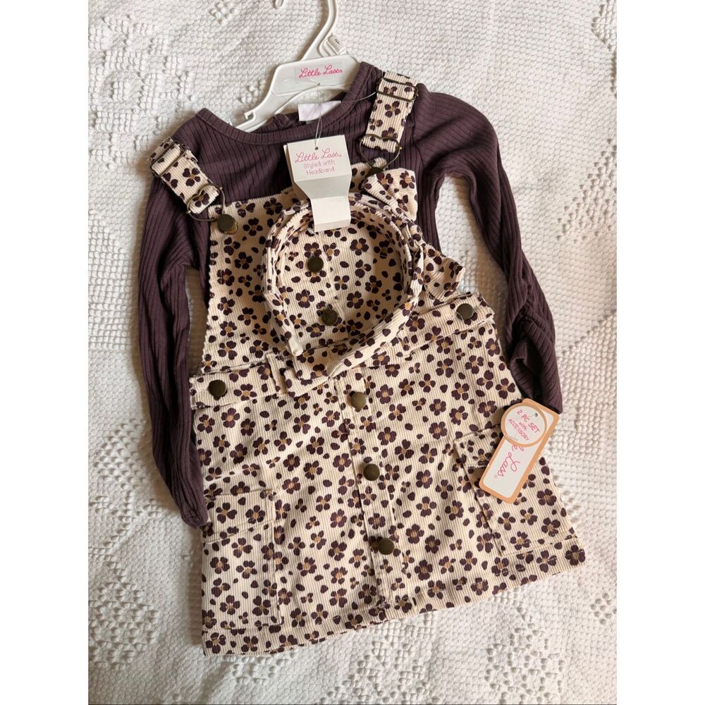 NWT Little Lass 2T Floral Corduroy Overall Set